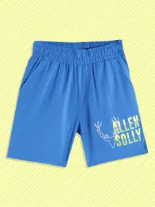 Allen Solly Junior Boys Blue & Fluorescent Green Placement Print Sweat-Resistant Shorts