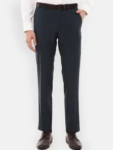 Louis Philippe Men Navy Blue Checked Slim Fit Formal Trousers