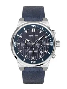 REACTION KENNETH COLE Men Blue Dial & Blue Leather Textured Straps Analogue Watch KRWGF2192702