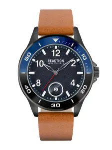 REACTION KENNETH COLE Men Blue Dial & Brown Leather Straps Analogue Watch KRWGB2193502