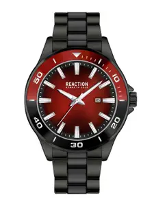 REACTION KENNETH COLE Men Red Printed Dial & Grey Leather Bracelet Style Straps Analogue Watch
