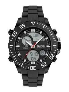 REACTION KENNETH COLE Men Black Patterned Dial & Black Bracelet Style Straps Analogue and Digital Watch