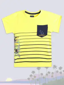 Allen Solly Junior Boys Yellow & Navy Blue  Pure Cotton Striped T-shirt