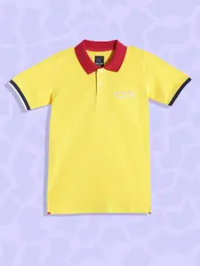 Allen Solly Junior Boys Yellow & Black Brand Logo & Typography Applique Cotton T-shirt