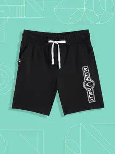 Allen Solly Junior Boys Black Brand Logo Printed Pure Cotton Shorts