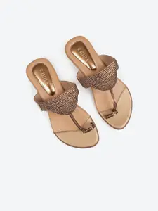 Biba Copper-Toned Embellished Ethnic Block Heels