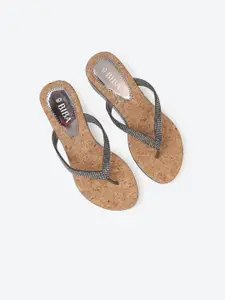 Biba Gunmetal-Toned Embellished Wedge Sandals