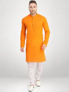 RG DESIGNERS Men Orange & White Straight Kurta with Pyjamas