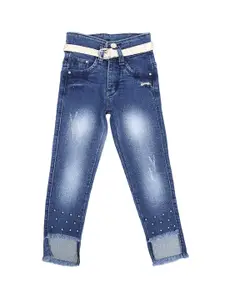 V-Mart Girls Blue Classic Slim Fit High-Rise Mildly Distressed Heavy Fade Jeans