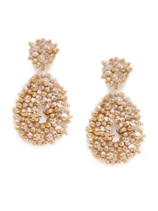 Blisscovered White & Gold-Toned Tear Drop Shaped Pearls Studded Drop Earrings