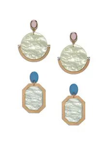 Blisscovered Set of 2 Gold-Toned Contemporary Drop Earrings