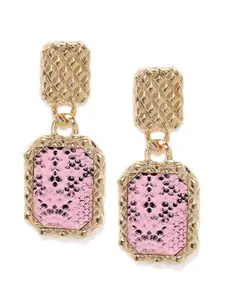 Blisscovered Pink & Gold-Toned Contemporary Drop Earrings