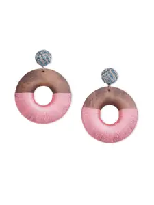 Blisscovered Pink & Brown Circular Drop Earrings