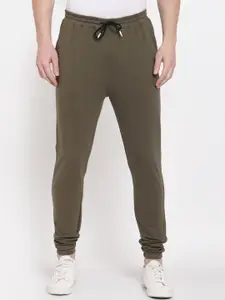 PAUSE SPORT Men Olive Green Solid Antimicrobial Cotton Joggers