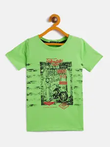 Rodzen Boys Fluorescent Green Printed Cotton T-shirt