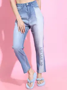Tokyo Talkies Women Blue Heavy Fade Cropped Jeans