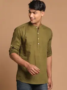 VASTRAMAY Men Olive Green Solid Cotton Blend Kurta