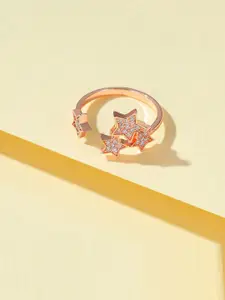 Jewels Galaxy Rose Gold-Plated & White AD-Studded Finger Ring
