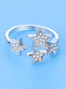 Jewels Galaxy Silver-Plated AD Studded Adjustable Ring