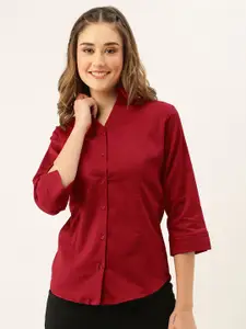 ZOLA Women Red Regular Fit Solid Cotton Formal Shirt