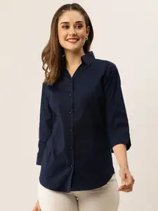 ZOLA Women Navy Blue Pure Cotton Formal Shirt