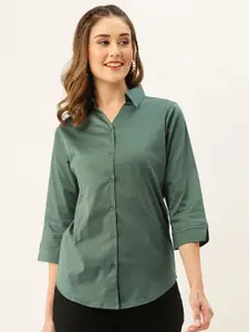 ZOLA Women Green Cotton Formal Shirt