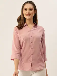 ZOLA Women Pink Solid Lightweight Georgette Formal Shirt