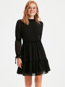 Trendyol Black Solid Tiered A-Line Mini Dress