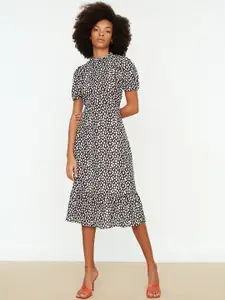 Trendyol Women Black & White Polka Dots Printed A-Line Midi Dress
