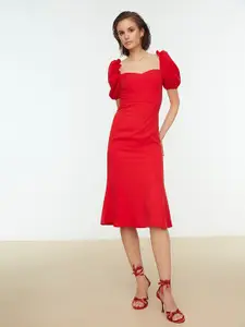 Trendyol Women Red Solid A-Line Dress
