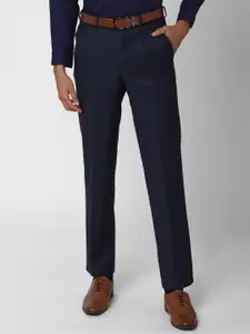 Van Heusen Men Navy Blue Checked Regular Fit Formal Trousers