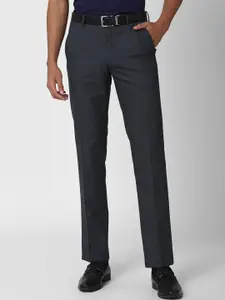 Van Heusen Men Navy Blue Textured Slim Fit Trousers