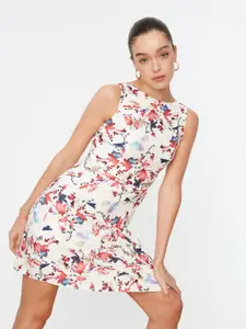 Trendyol Women White & Red Floral A-Line Dress