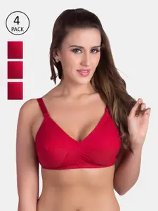 Rajnie Pack of 4 Plus Size Red Cotton Non Padded Non-Wired Bra