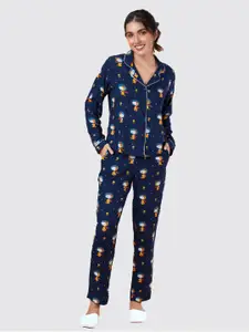 The Souled Store Women Blue & Orange Snoopy Printed Night Suit