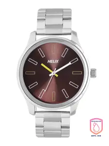 Helix Men Brown Dial & Silver Toned Bracelet Style Straps Analogue Watch TW043HG06