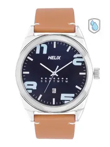 Helix Men Blue Dial & Brown Leather Straps Analogue Watch TW044HG01