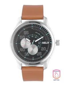Helix Men Black Dial & Brown Leather Straps Analogue Watch TW043HG08