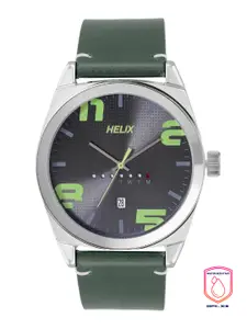 Helix Men Grey Dial & Green Leather Straps Analogue Watch TW044HG02