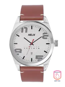 Helix Men Silver-Toned Dial & Brown Leather Straps Analogue Watch TW044HG00