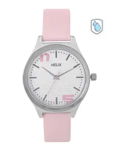 Helix Women Silver-Toned Brass Dial & Pink Leather Straps Analogue Watch TW049HL00