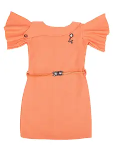V-Mart Peach-Coloured Solid Round Neck Flared Sleeves A-Line Dress
