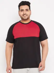 bigbanana Plus Size Men Black & Red Colourblocked T-shirt
