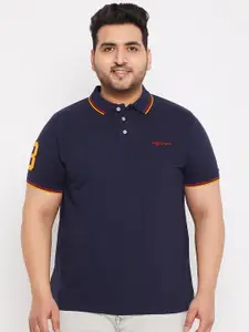 bigbanana Men Plus Size Navy Blue Polo Collar Bio Finish T-shirt