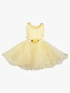 V-Mart Girls Yellow Embellished Cotton Fit & Flare Dress