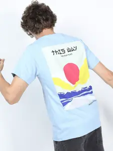 HIGHLANDER Men Blue Typography Printed Cotton Slim Fit T-shirt