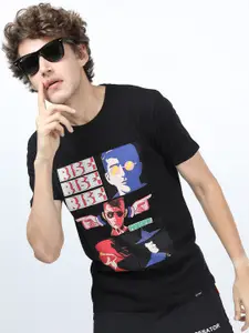 HIGHLANDER Men Black & Red Printed Slim Fit T-shirt