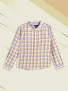 M&H Juniors Boys Yellow & White Tartan Checked Pure Cotton Casual Shirt