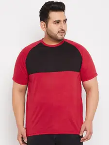 bigbanana Plus Size Men Red Colourblocked Cotton Bio Finish T-shirt