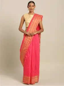 KALINI Pink & Gold-Toned Checked Zari Art Silk Saree